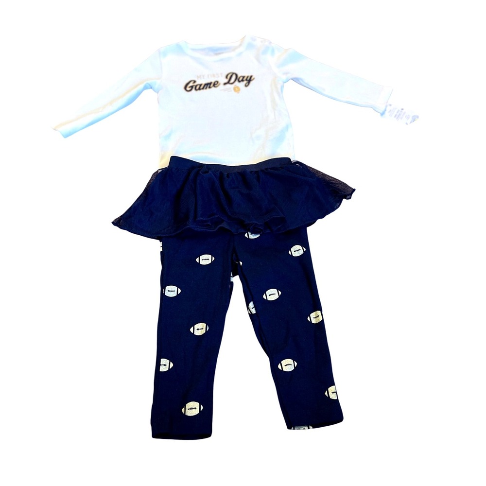 Carters 12M Outfit My First Game Day Football Bodysuit Tutu Leggings Set NwT